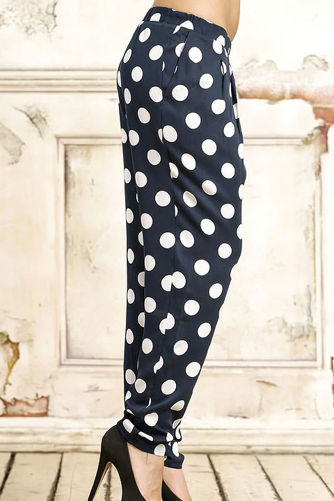 Фото товара 5971, черные брюки в горошек